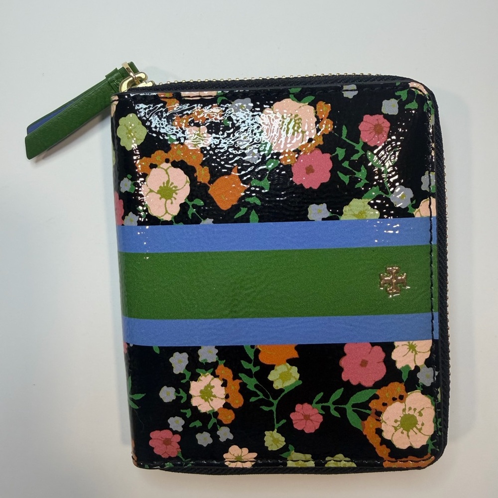 Tory Burch Floral Wallet with Green and Blue Stripes
